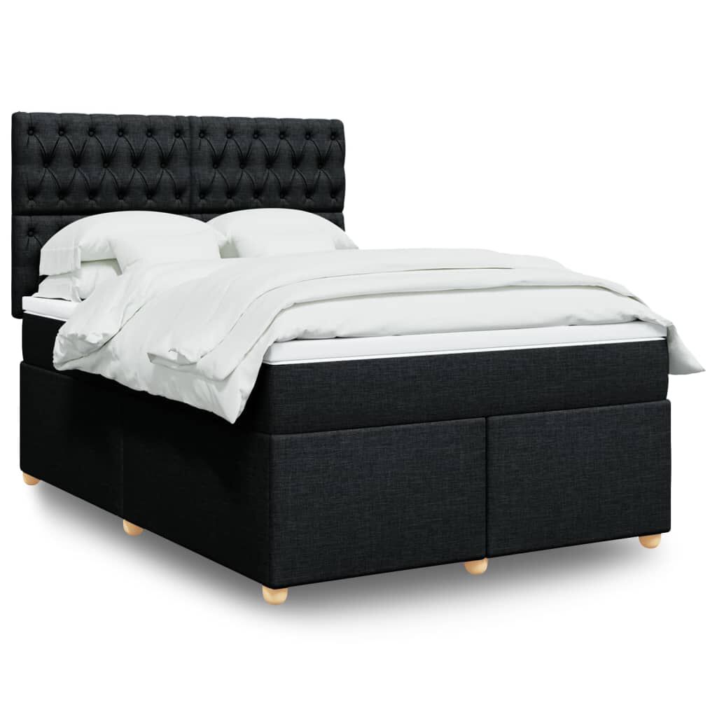 vidaXL Κρεβάτι Boxspring με Στρώμα Μαύρο 140x190 εκ. Υφασμάτινο