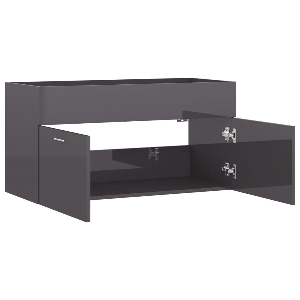 vidaXL Ντουλάπι Νιπτήρα Γυαλιστερό Γκρι 90x38,5x46 εκ. από Επεξ. Ξύλο