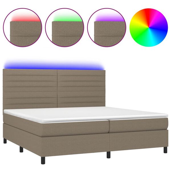 vidaXL Κρεβάτι Boxspring με Στρώμα & LED Taupe 200x200 εκ. Υφασμάτινο