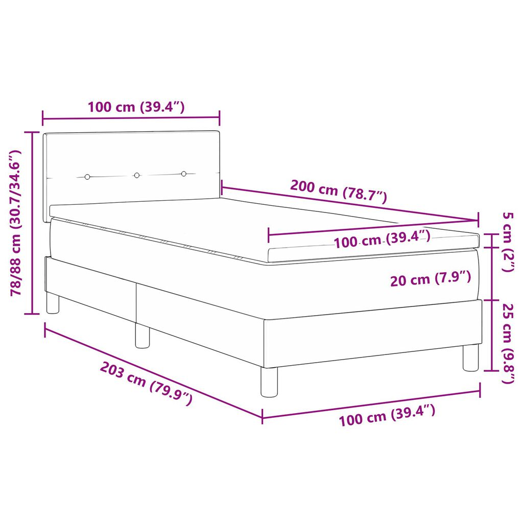 vidaXL Κρεβάτι με Στρώμα και LED Μαύρο 100x200 εκ. Υφασμάτινο