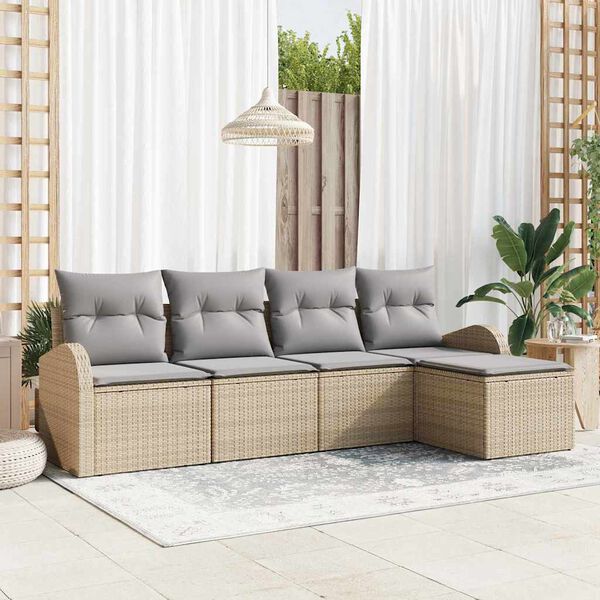 vidaXL Σετ Καναπέ Κήπου 5 pcs μπεζ και ανοιχτό γκρι Πολυ ράταν