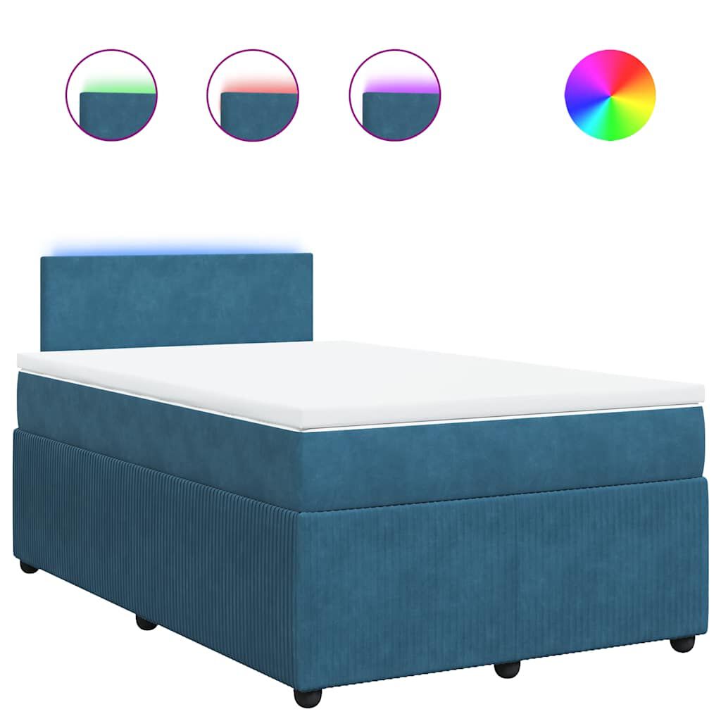 vidaXL Κρεβάτι Boxspring με Στρώμα Μπλε 120x190 εκ. Βελούδινο