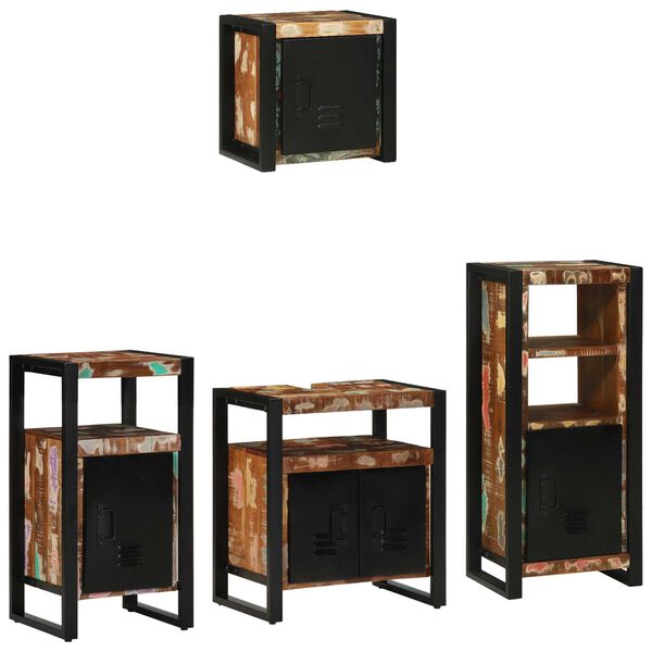 vidaXL Σετ Επίπλων Μπάνιου 4 pcs Πολύχρωμο Στερεό ανακτημένο ξύλο