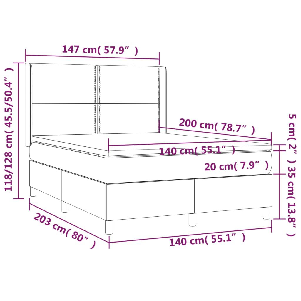 vidaXL Κρεβάτι Boxspring με Στρώμα Μαύρο 140x200εκ.από Συνθετικό Δέρμα