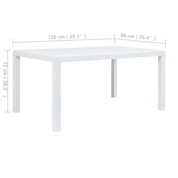 vidaXL Τραπέζι Κήπου Λευκό με Εμφάνιση Ρατάν 150x90x72 εκ. Πλαστικό