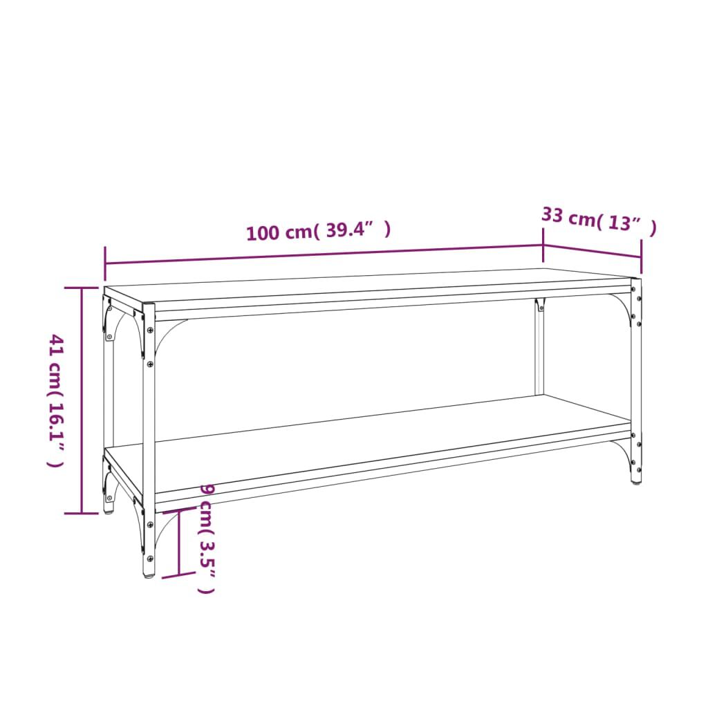 vidaXL Έπιπλο Τηλεόρασης Γκρι Sonoma 100x33x41 εκ. Επεξ. Ξύλο & Ατσάλι