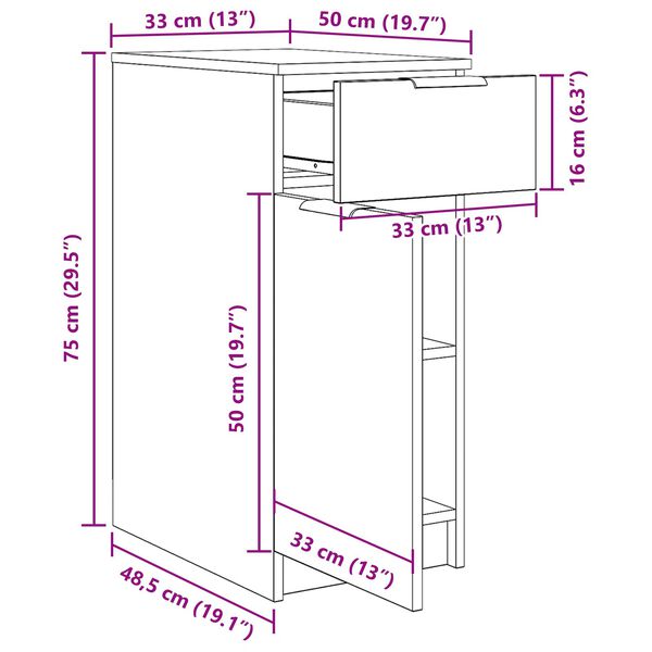 vidaXL Γραφείο Ντουλάπι σε Μαύρη Βελανιδιά - 33x50x75 εκ. - Φτιαγμένο από Επεξεργασμένο Ξύλο