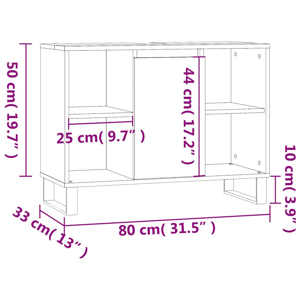 vidaXL Ντουλάπι Μπάνιου Γυαλ. Λευκό 80 x 33 x 60 εκ. από Επεξεργ. Ξύλο