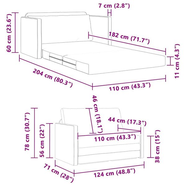 vidaXL Κρεβάτι καναπές Μαύρο 124 x 71 x 78 εκ Δερματίνη