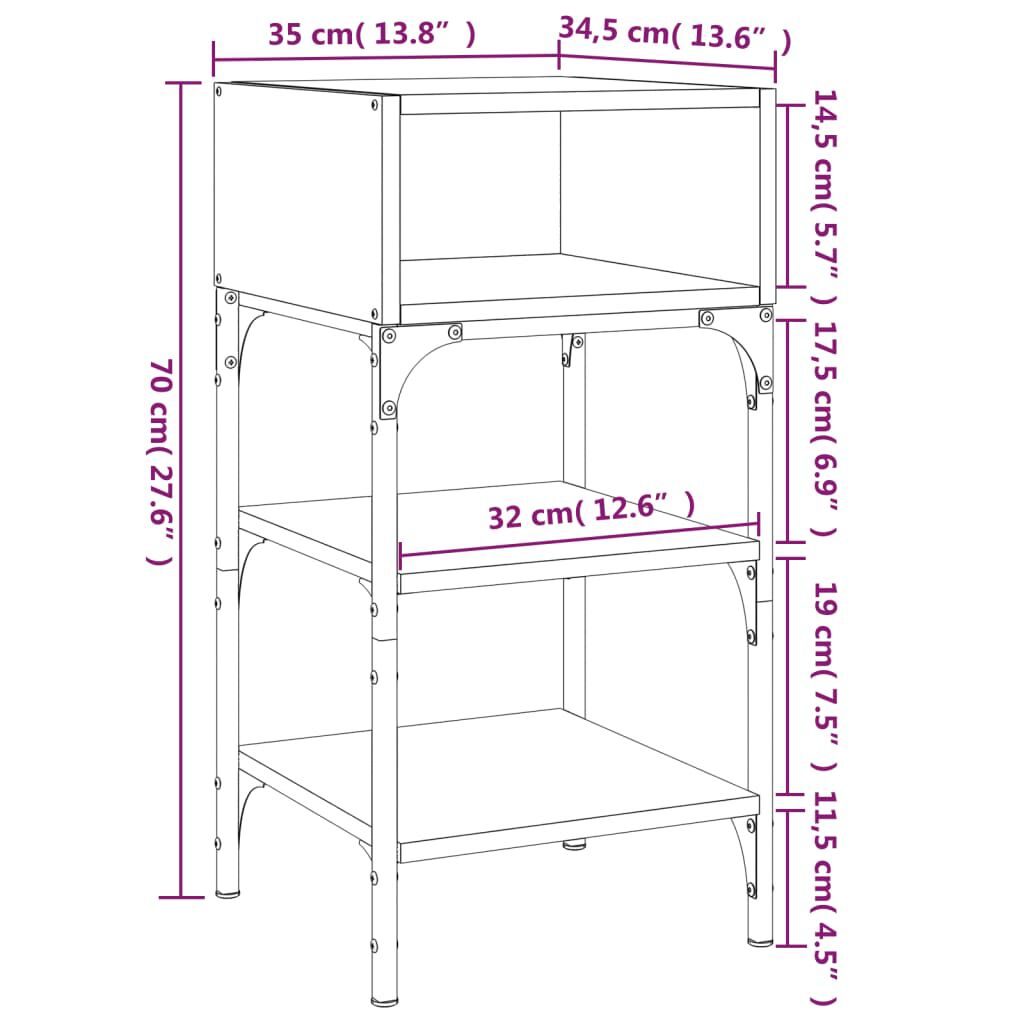 vidaXL Κομοδίνα 2 τεμ. Καφέ Δρυς 35x34,5x70 εκ. Επεξεργασμένο Ξύλο