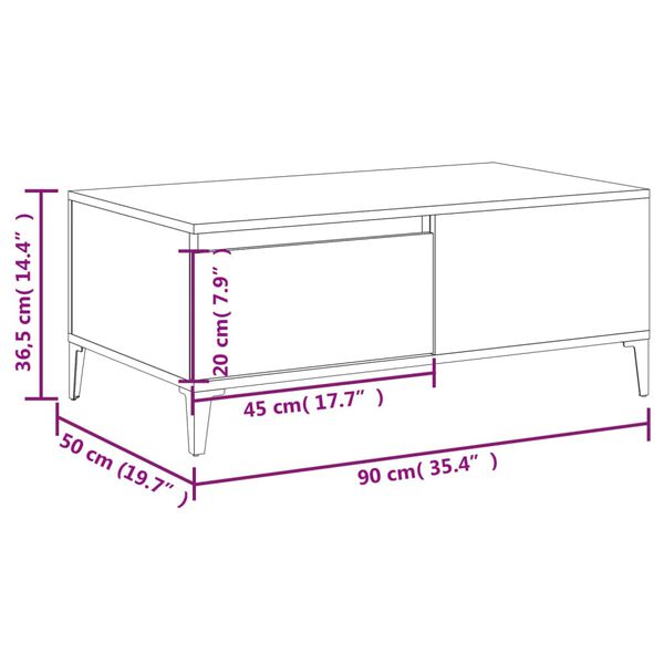 vidaXL Τραπεζάκι Σαλονιού Καπνιστή Δρυς 90x50x36,5 εκ. Επεξεργ. Ξύλο