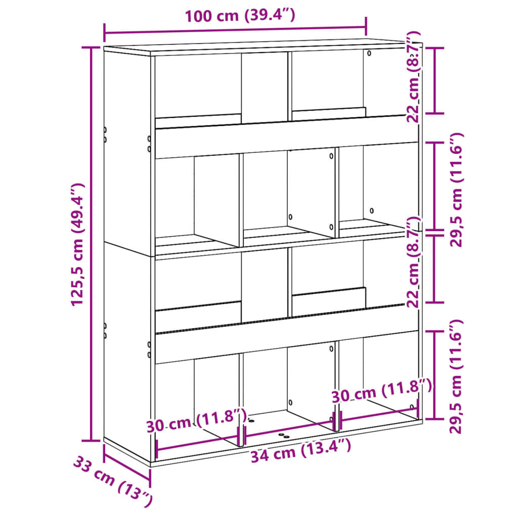 vidaXL Βιβλιοθήκη/Διαχωριστικό Χώρου Δρυς 100x33x125,5 εκ. Επεξ. Ξύλο