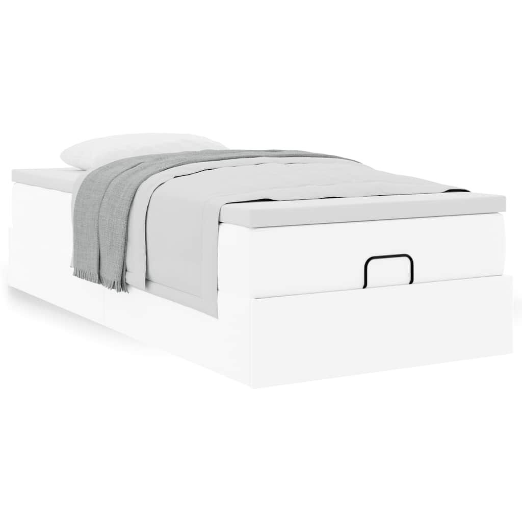 vidaXL Οθωμανικό κρεβάτι με στρώμα Λευκό 90x200cm Faux Leather
