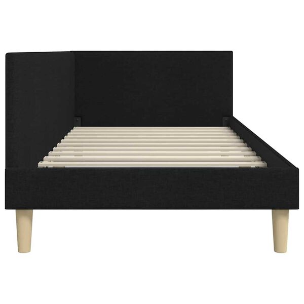 vidaXL Κρεβάτι Γωνίας Άλλο Μαύρο 90 x 190 cm Ύφασμα και Έργο ξύλου