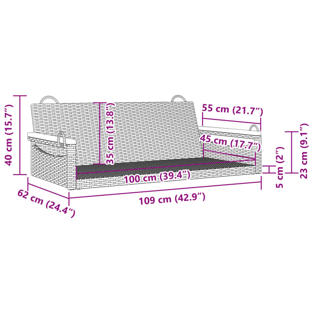 vidaXL Παγκάκι Κούνια Γκρι 109 x 62 x 40 εκ. από Συνθετικό Ρατάν