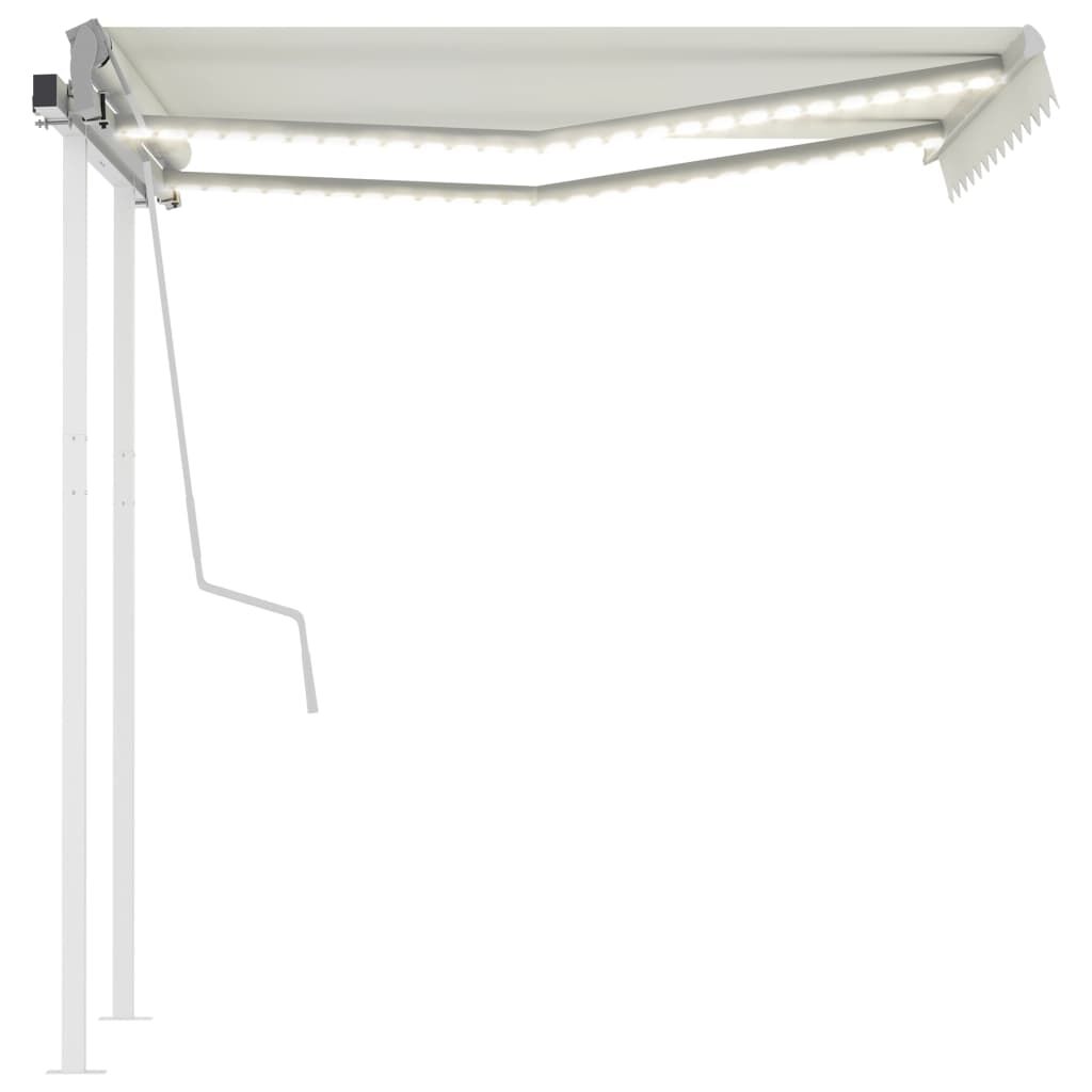 vidaXL Τέντα Συρόμενη Χειροκίνητη με LED Κρεμ 3 x 2,5 μ.