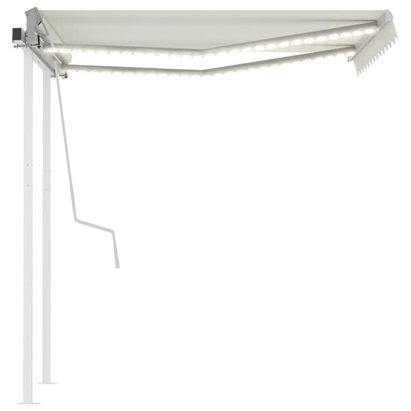 vidaXL Τέντα Συρόμενη Χειροκίνητη με LED Κρεμ 3 x 2,5 μ.