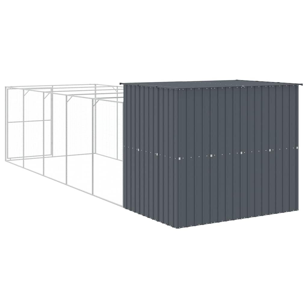 vidaXL Σπιτάκι Σκύλου με Αυλή Ανθρακί 214x661x181 εκ. Γαλβαν. Χάλυβας