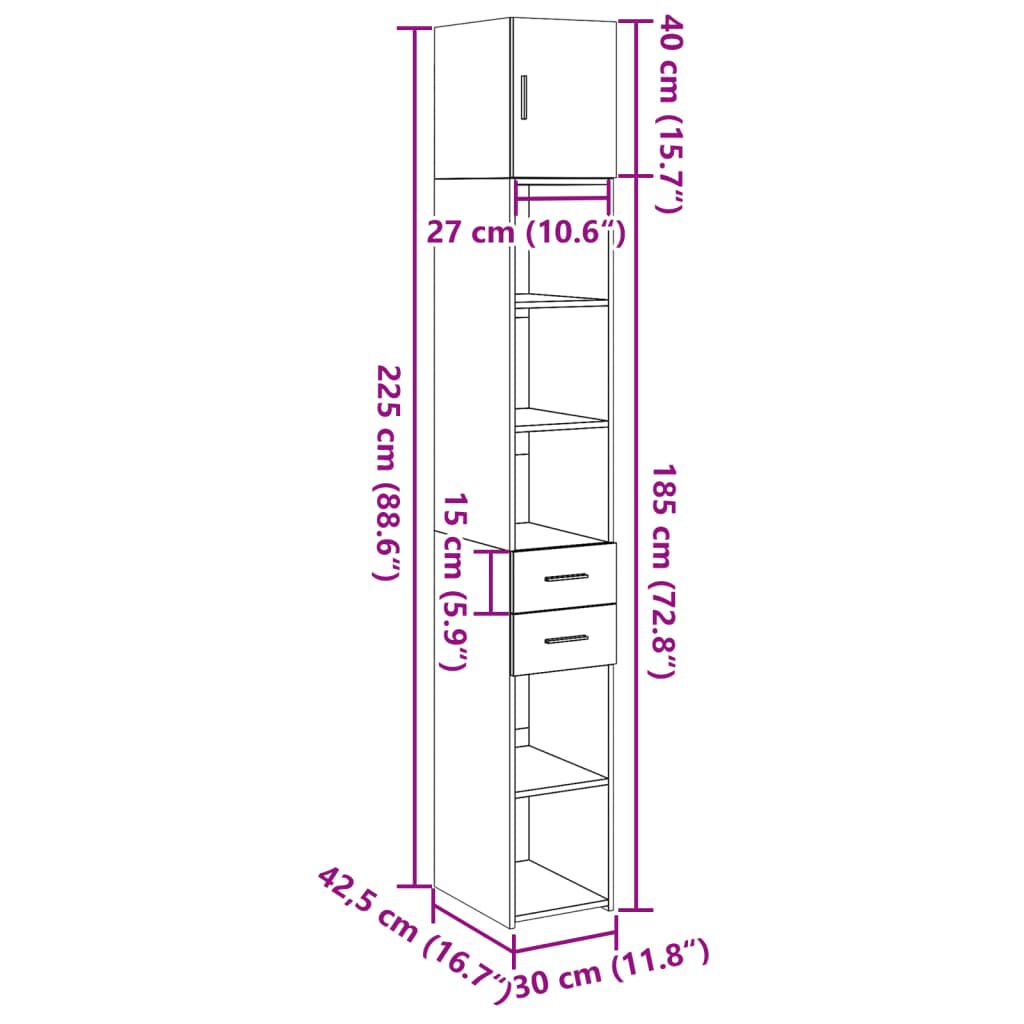 vidaXL Ντουλάπι Αποθήκευσης Στενό Μαύρο 30x42,5x225 εκ. Επεξεργ. Ξύλο