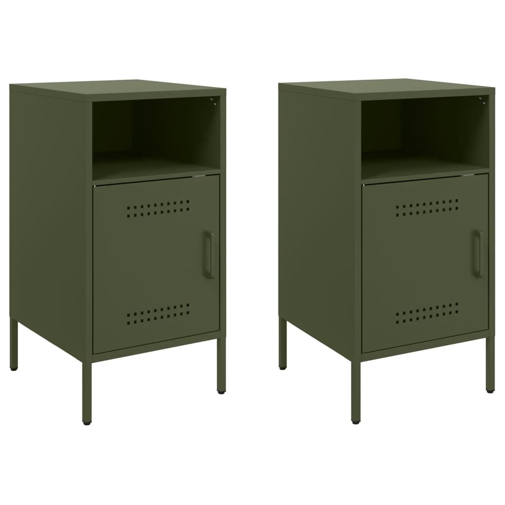 vidaXL Κομοδίνα 2 τεμ. Πράσινο Λαδί 36x39x68 εκ. από Χάλυβα