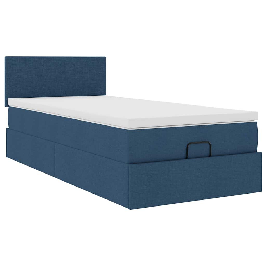 vidaXL Οθωμανικό κρεβάτι με στρώμα μπλε 90x200cm ύφασμα