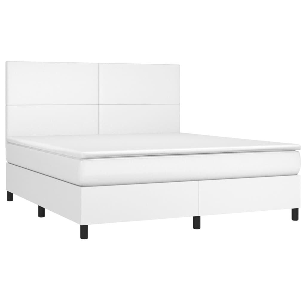 vidaXL Κρεβάτι Boxspring με Στρώμα Λευκό 160x200εκ.από Συνθετικό Δέρμα