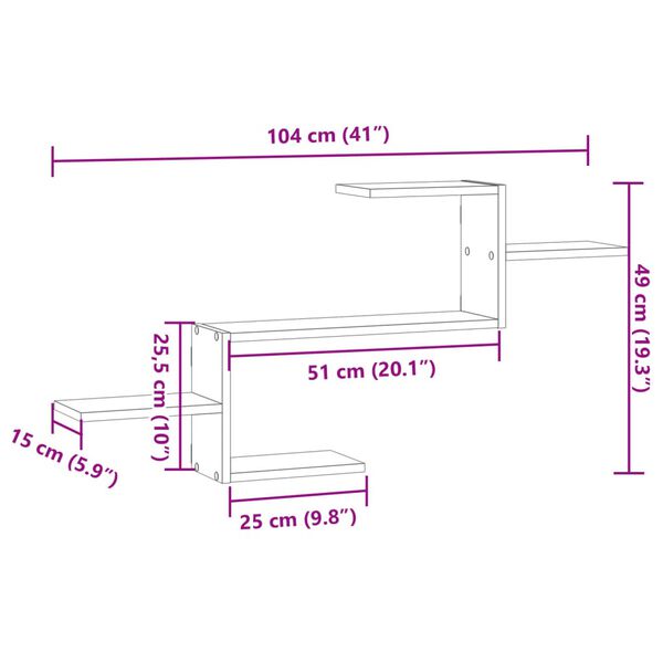vidaXL Ραφιέρα Τοίχου Γκρι Sonoma 104x15x49 εκ. Επεξεργασμένο Ξύλο