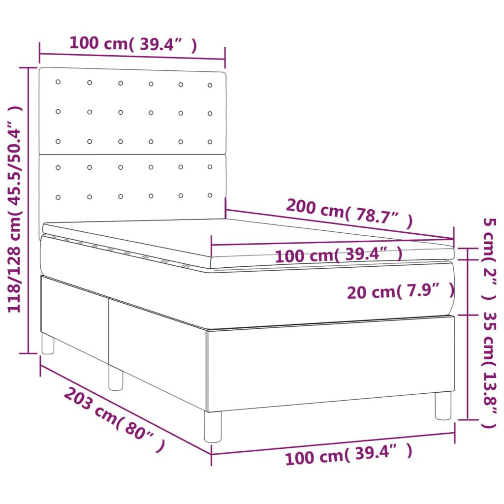 vidaXL Κρεβάτι Boxspring με Στρώμα Κρεμ 100 x 200 εκ. Υφασμάτινο