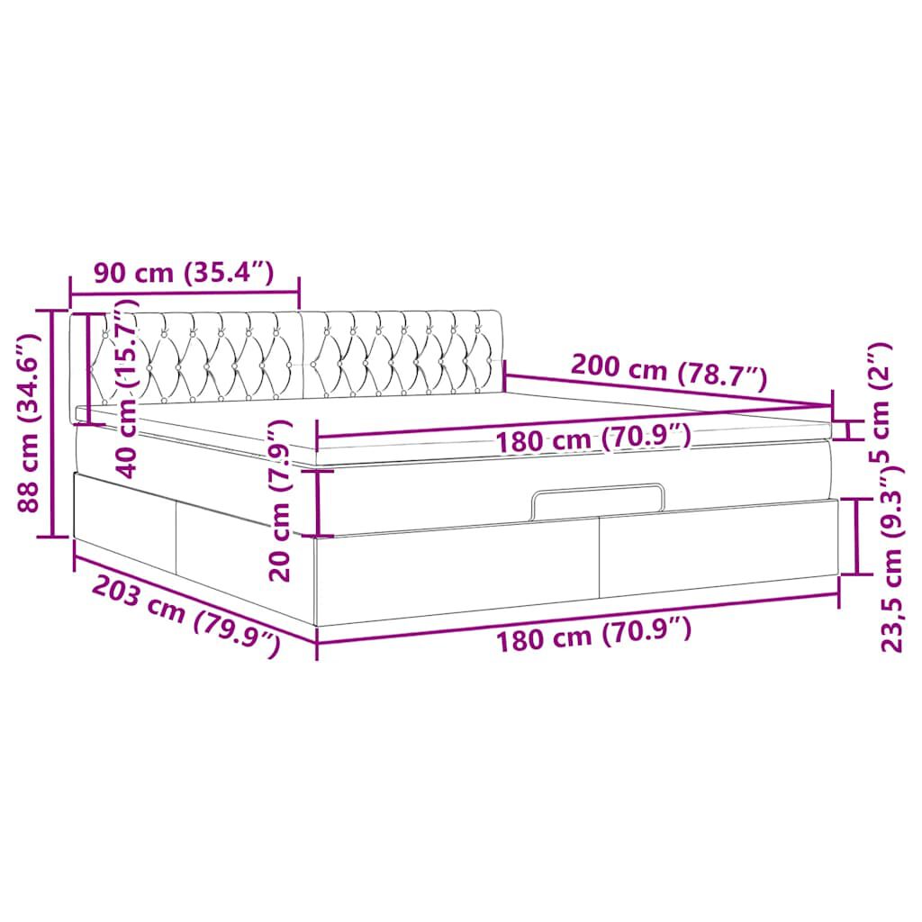 vidaXL Οθωμανικό κρεβάτι με στρώμα & LEDs Μπλε 180x200cm ύφασμα
