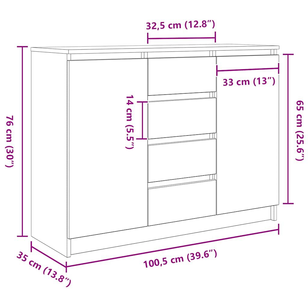 vidaXL Συρταριέρα με Συρτάρια Λευκή 100,5x35x76 εκ. από Επεξ. Ξύλο