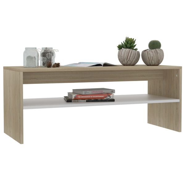 vidaXL Τραπεζάκι Σαλονιού Λευκό/Sonoma Δρυς 100x40x40 εκ. Μοριοσανίδα