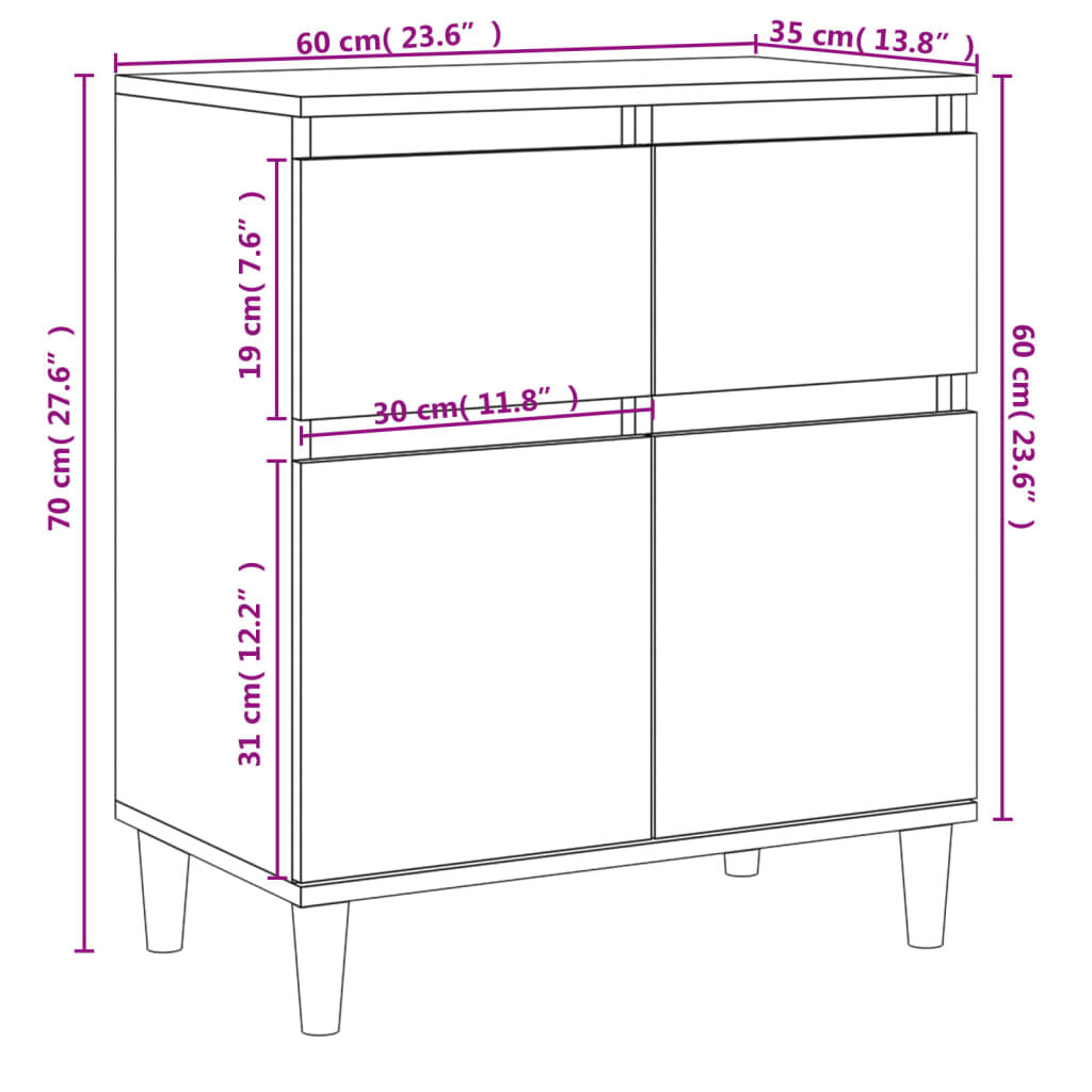 vidaXL Ντουλάπι Γυαλιστερό Λευκό 60x35x70 εκ. από Επεξεργασμένο Ξύλο
