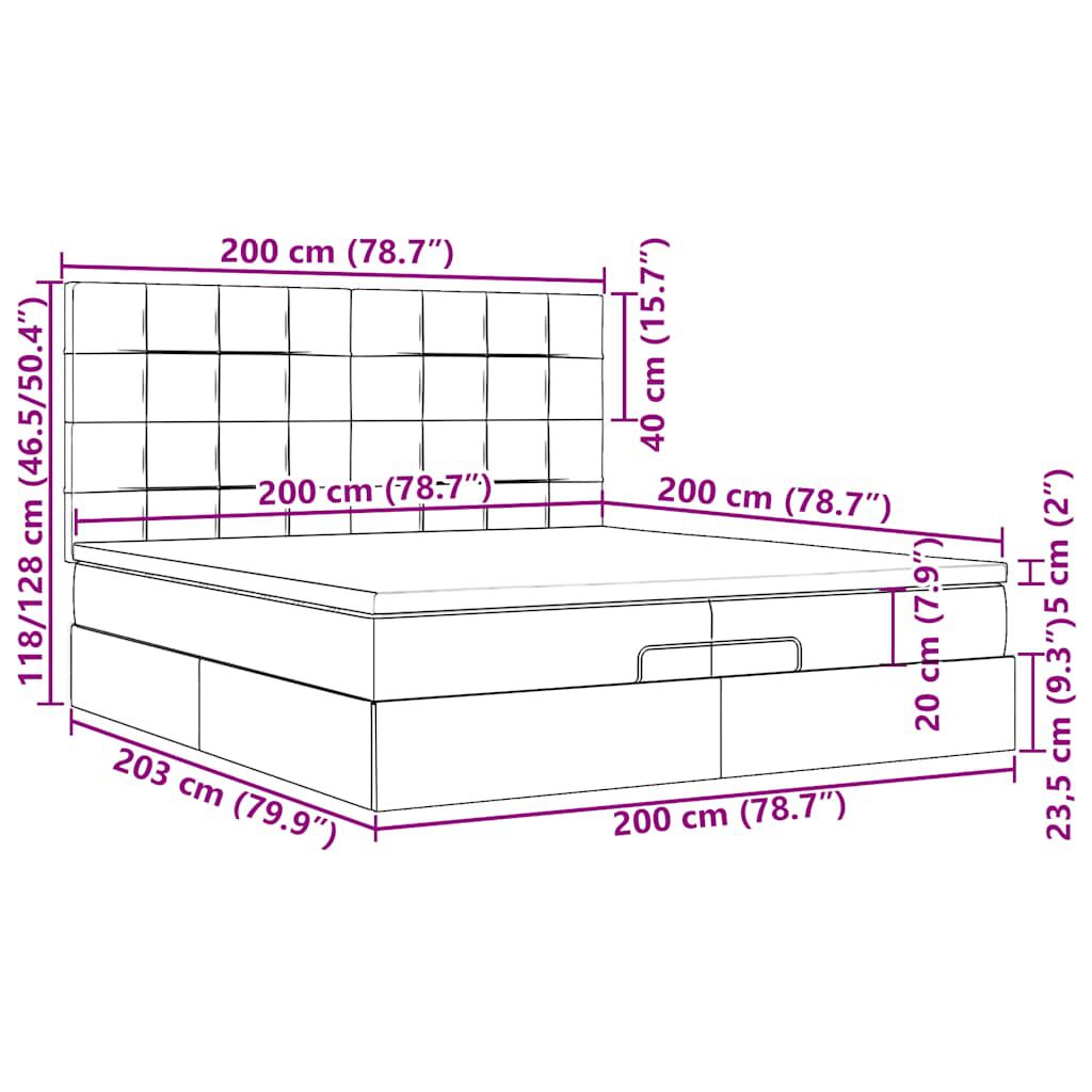 vidaXL Οθωμανικό κρεβάτι με στρώμα & LEDs Σκούρο καφέ 100x200cm Ύφασμα