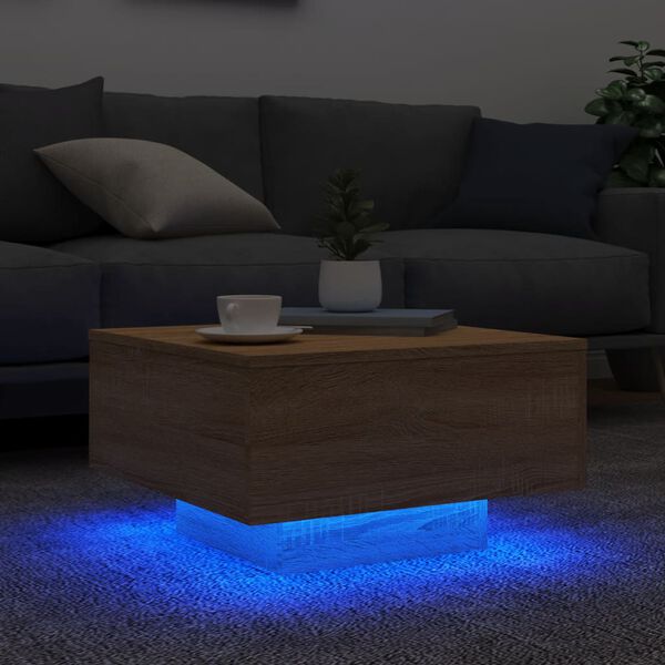 vidaXL Τραπεζάκι Σαλονιού με Φώτα LED Sonoma Δρυς 55x55x31 εκ.