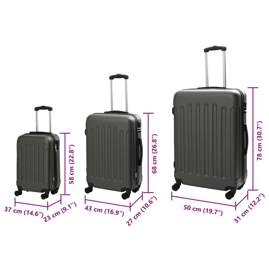 vidaXL Σετ βαλιτσών 3 τεμ Σκληρού ΚαShell Σκούρο Γκρι 20'' 24'' 28'' ABS
