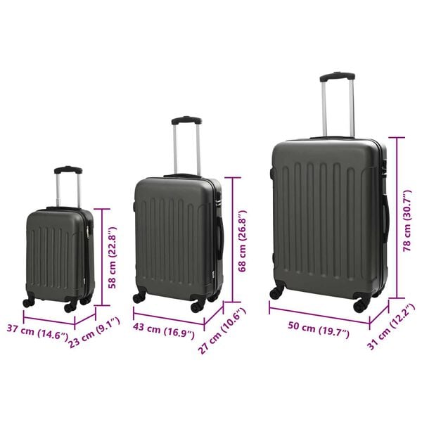vidaXL Σετ βαλιτσών 3 τεμ Σκληρού ΚαShell Σκούρο Γκρι 20'' 24'' 28'' ABS