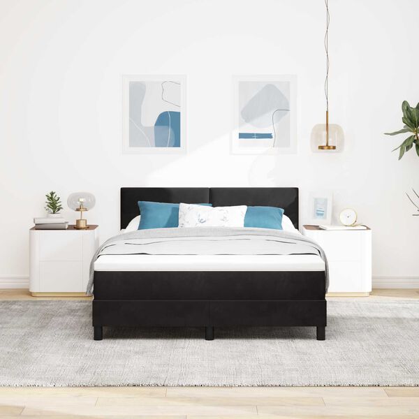 vidaXL Κρεβάτι Box Spring με Στρώμα & LED Μαύρο 140x200 εκ. Βελούδο