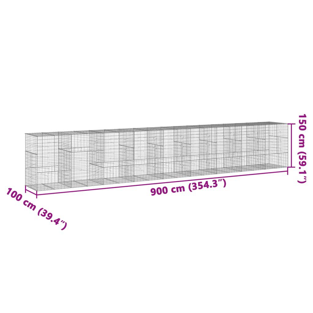 vidaXL Συρματοκιβώτιο με Κάλυμμα 900x100x150εκ από Γαλβανισμένο Χάλυβα