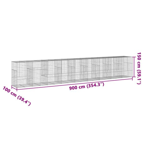 vidaXL Συρματοκιβώτιο με Κάλυμμα 900x100x150εκ από Γαλβανισμένο Χάλυβα