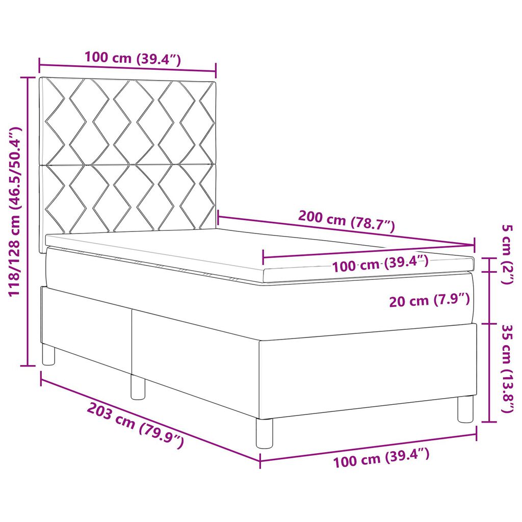 vidaXL Κρεβάτι με Στρώμα Φως Γκρι 100x200 εκ Βελούδο