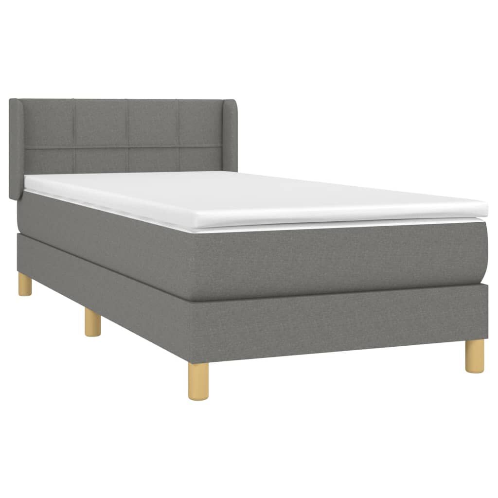 vidaXL Κρεβάτι Boxspring με Στρώμα Σκούρο Γκρι 90x190 εκ. Υφασμάτινο