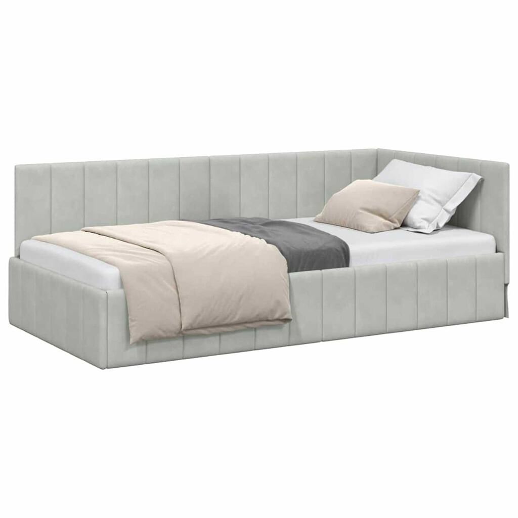 vidaXL Κρεβάτι Γωνίας με κεφαλάρι Ανοιχτό γκρι 90 x 190 cm Βελούδο