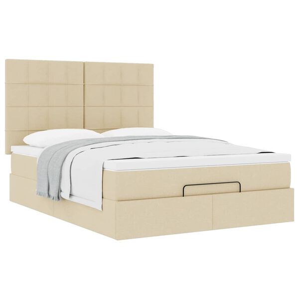 vidaXL Οθωμανικό κρεβάτι με στρώμα Cream 140x200cm ύφασμα