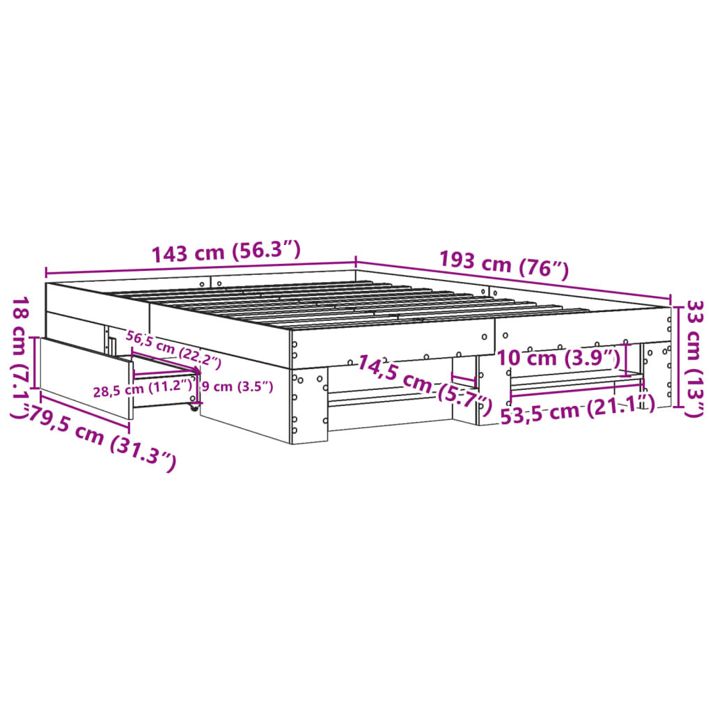 vidaXL Πλαίσιο Κρεβατιού Γκρι Sonoma 140x190 εκ. Επεξεργασμένο Ξύλο