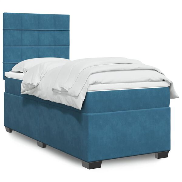 vidaXL Κρεβάτι Boxspring με Στρώμα Μπλε 80 x 200 εκ. Βελούδινο