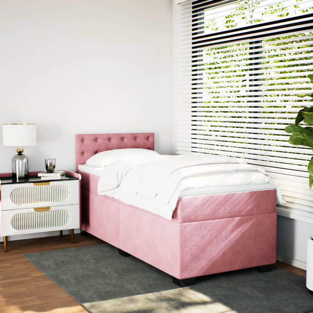 vidaXL Κρεβάτι Boxspring με Στρώμα Ροζ 90x190 εκ. Βελούδινο