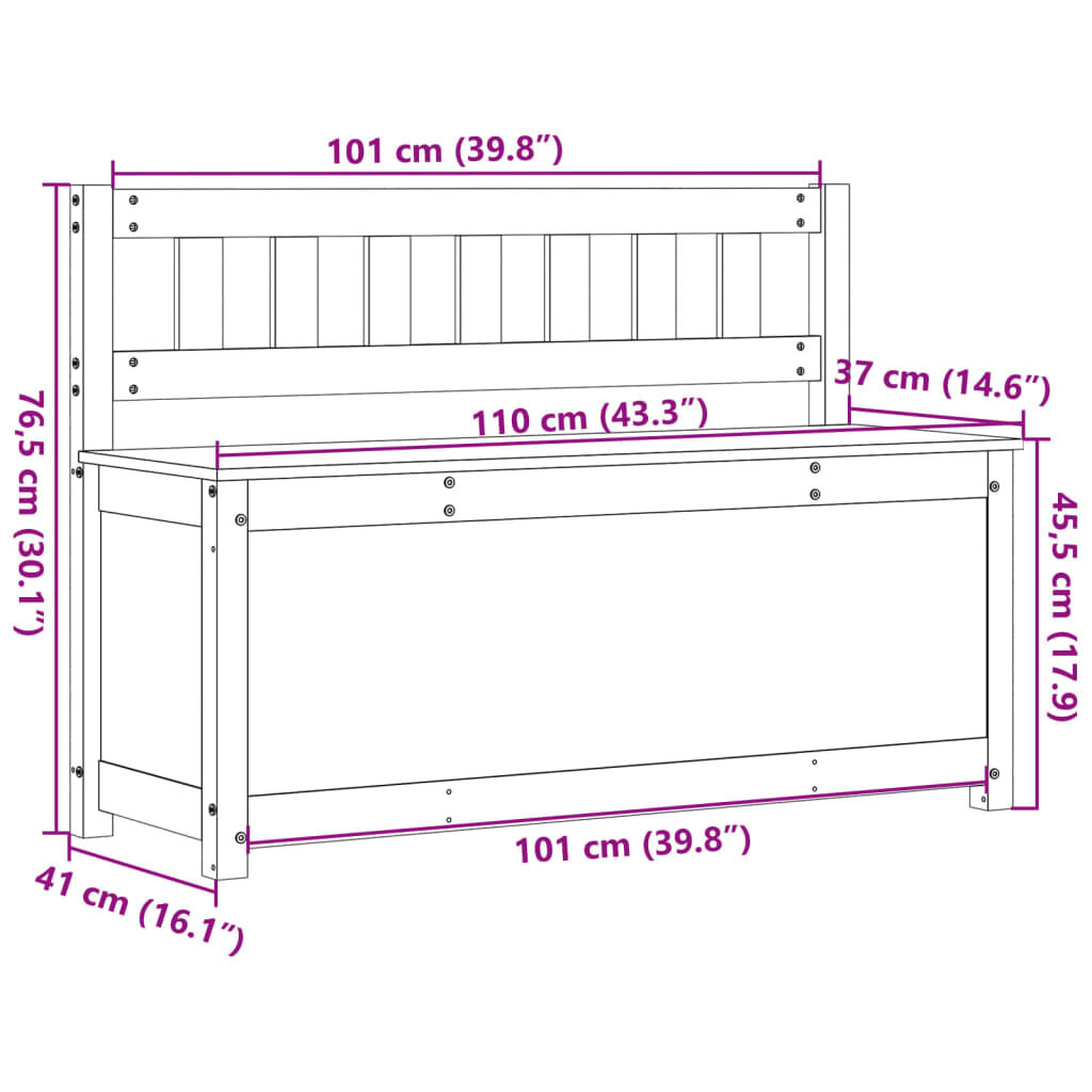 vidaXL Πάγκος Μαύρος 110 x 41 x 76,5 εκ. από Μασίφ Ξύλο Πεύκου