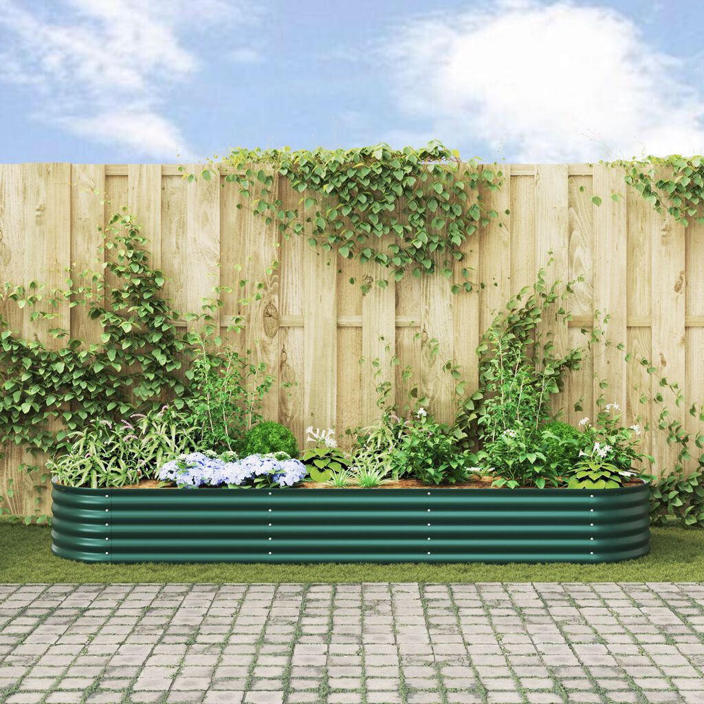 vidaXL Υψωμένο Κρεβάτι Κήπου Πράσινο 320x80x44 εκ. Γαλβανισμένο Ατσάλι