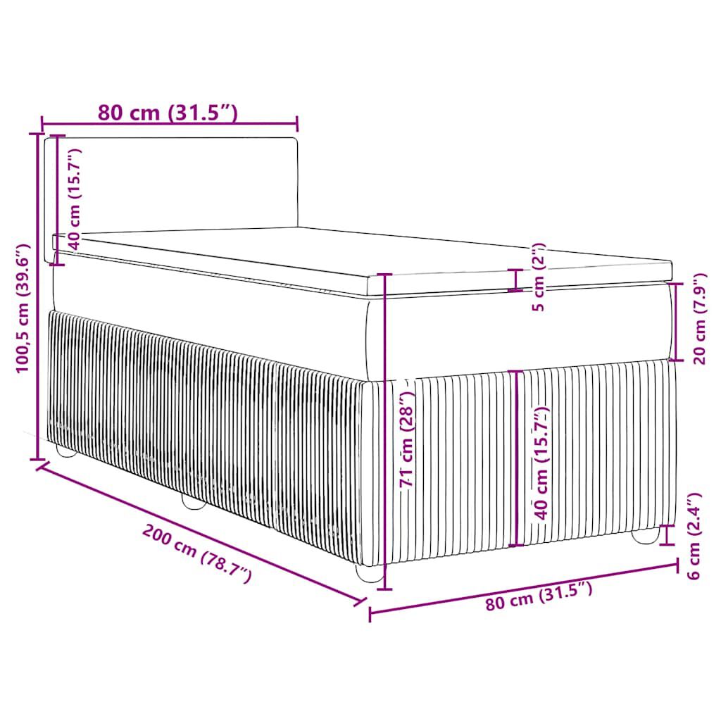 vidaXL Κρεβάτι Boxspring με Στρώμα Κρεμ 80 x 200 εκ. Υφασμάτινο