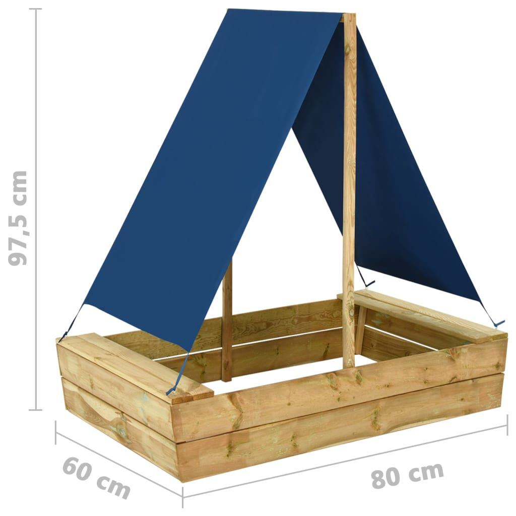 vidaXL Αμμοδόχος με Σκίαστρο 80x60x97,5 εκ. Εμποτισμένο Ξύλο Πεύκου